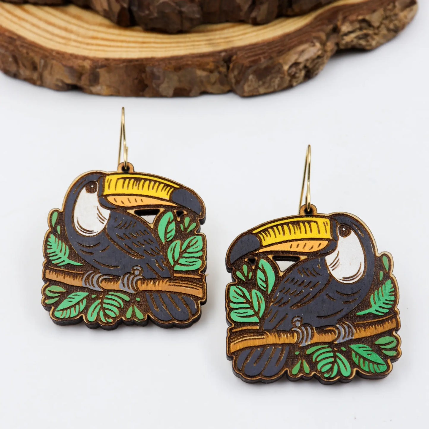 Toucan Bird wooden earrings for women | hand painted wood earring | DIY earrings | mekala crafts