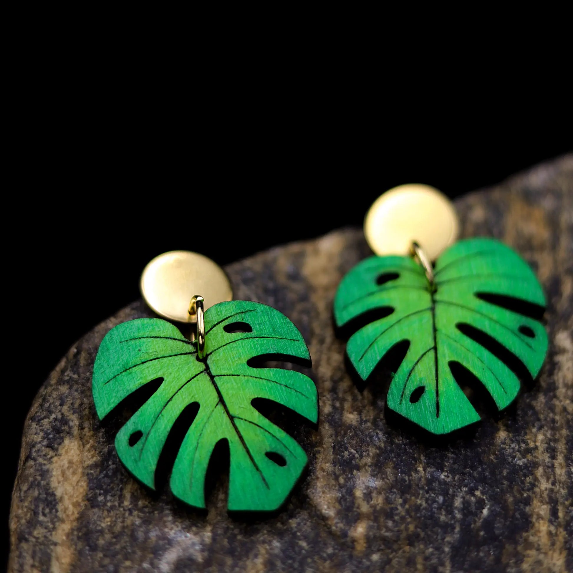 monstera earrings Hand-painted monstera leaf wooden earrings