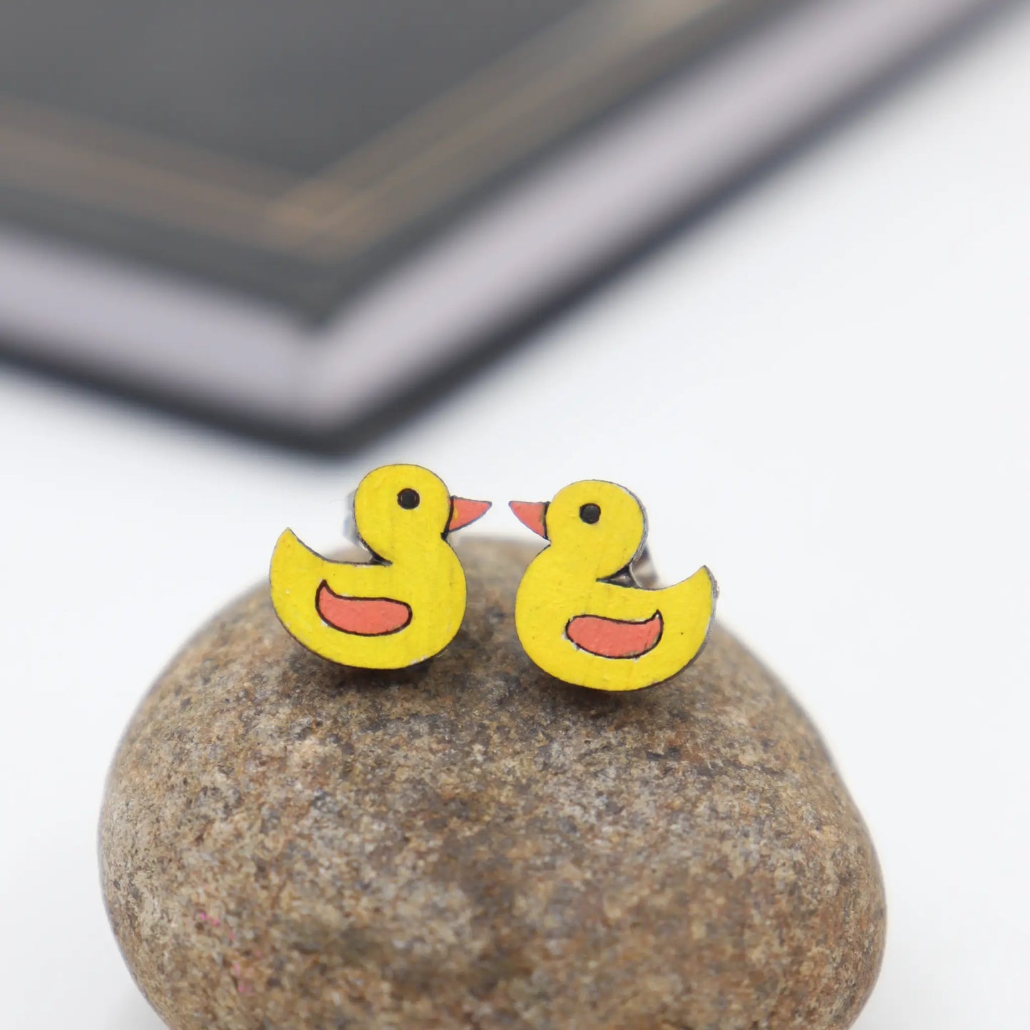 Handpainted Tiny Yellow Duck Wooden Stud Earrings – Cute Eco-Friendly Animal Jewelry