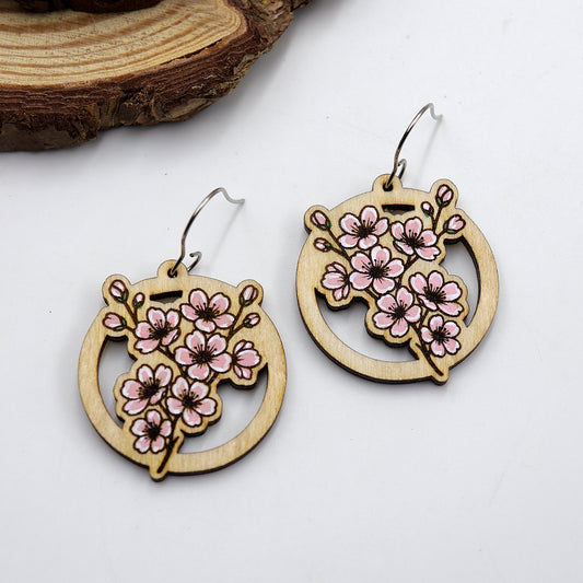 cherry blossom wood earrings
