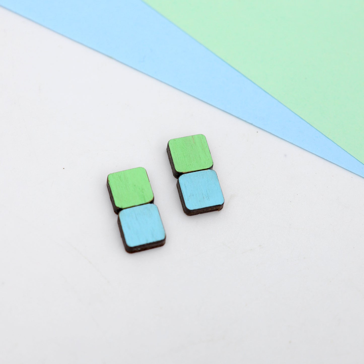 Hand-Painted Wooden Stud Earrings – Laser-Cut Minimalist Color Block Jewelry