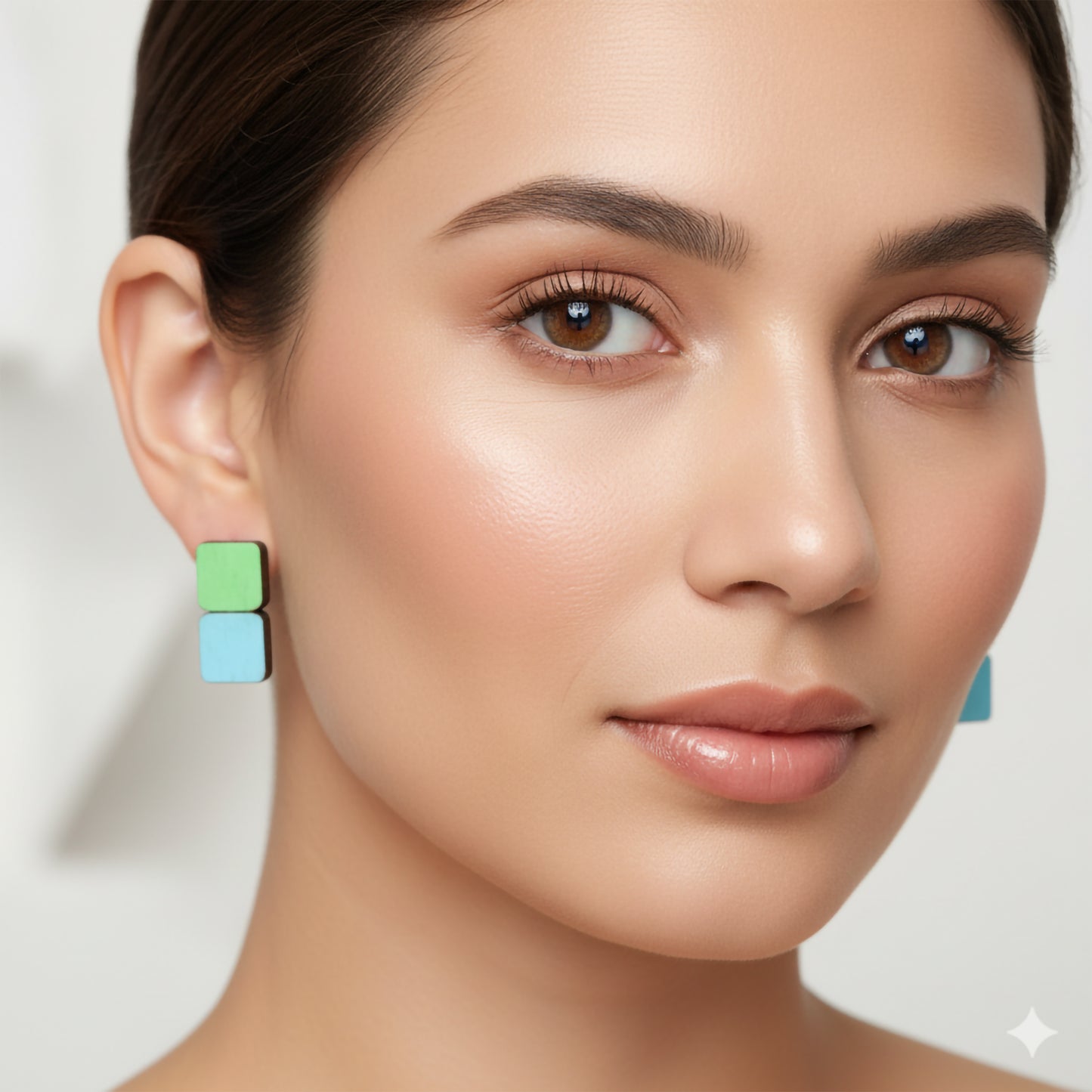 Hand-Painted Wooden Stud Earrings – Laser-Cut Minimalist Color Block Jewelry