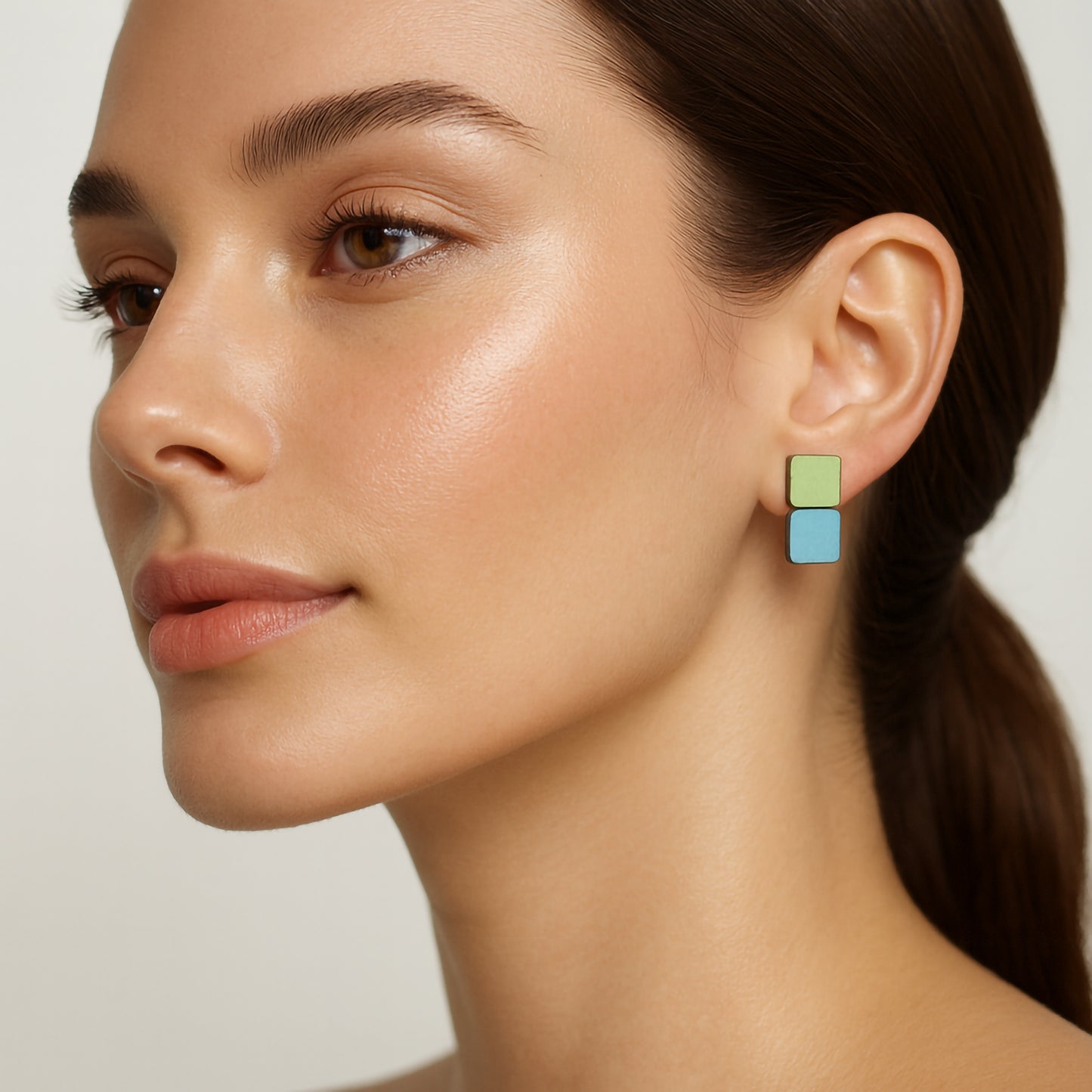 Hand-Painted Wooden Stud Earrings – Laser-Cut Minimalist Color Block Jewelry