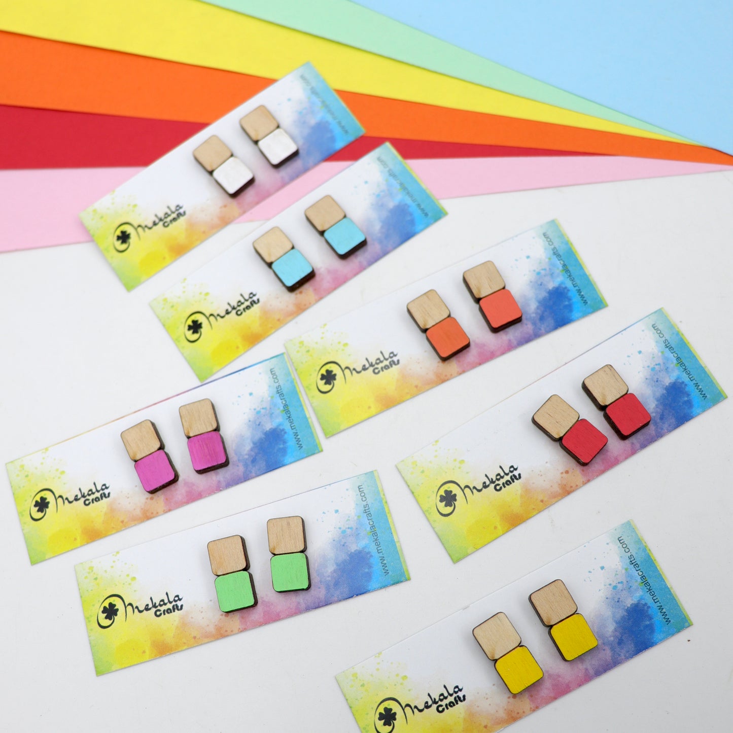 Hand-Painted Wooden Stud Earrings – Laser-Cut Minimalist Color Block Jewelry