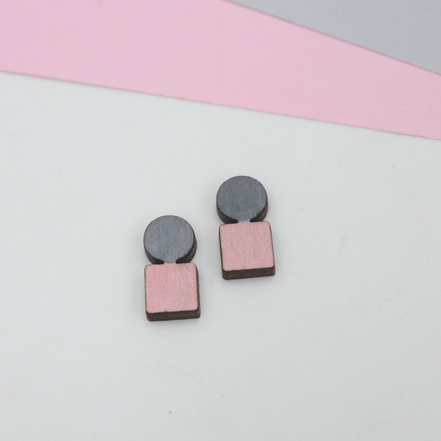 Hand-Painted Wooden Stud Earrings – Laser-Cut Minimalist Geometric Design