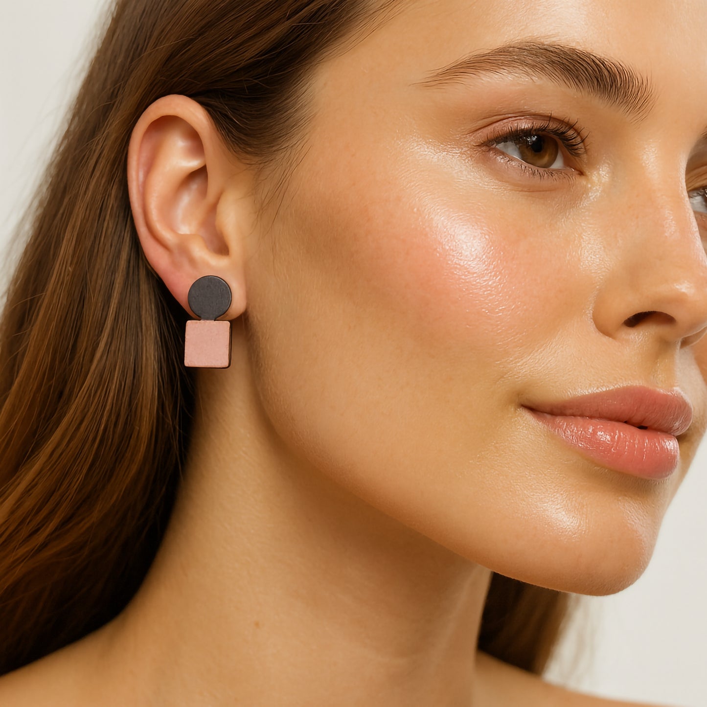 Hand-Painted Wooden Stud Earrings – Laser-Cut Minimalist Geometric Design