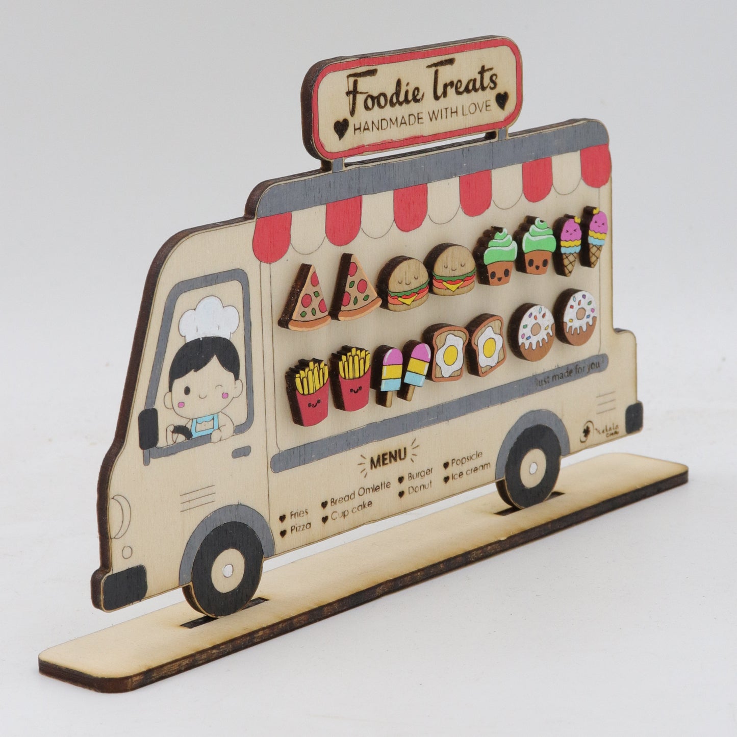 Food Themed Wooden Earrings Gift Set with Wooden Food Truck Display | Pack of 8 earrings