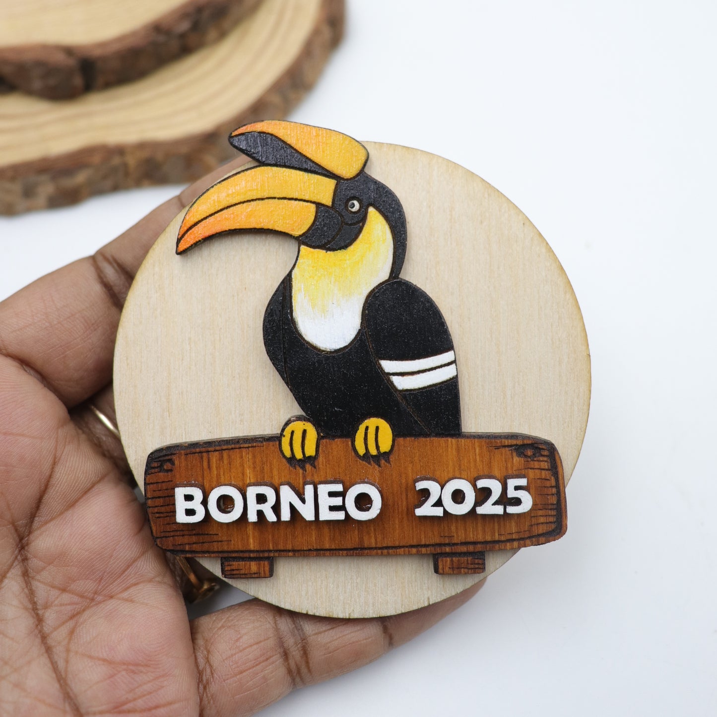Hand-Painted Wooden Hornbill bird Fridge Magnet – Indian Gray hornbill | home decor magnets | Gift for nature lovers