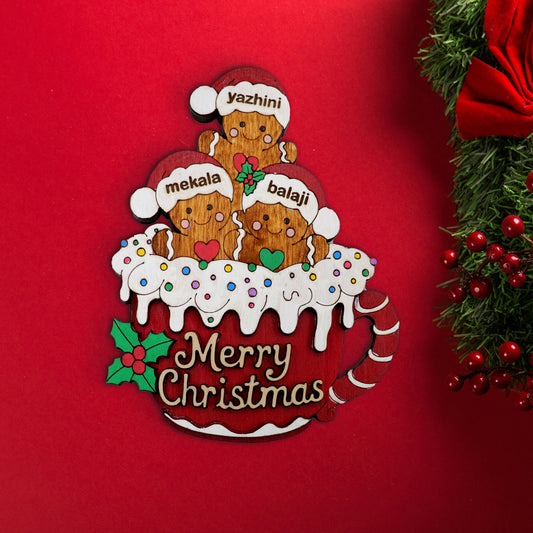 Custom Family Gingerbread Christmas Wooden Fridge Magnet | Personalized Holiday Decoration | Hand-Painted Ornament Gift