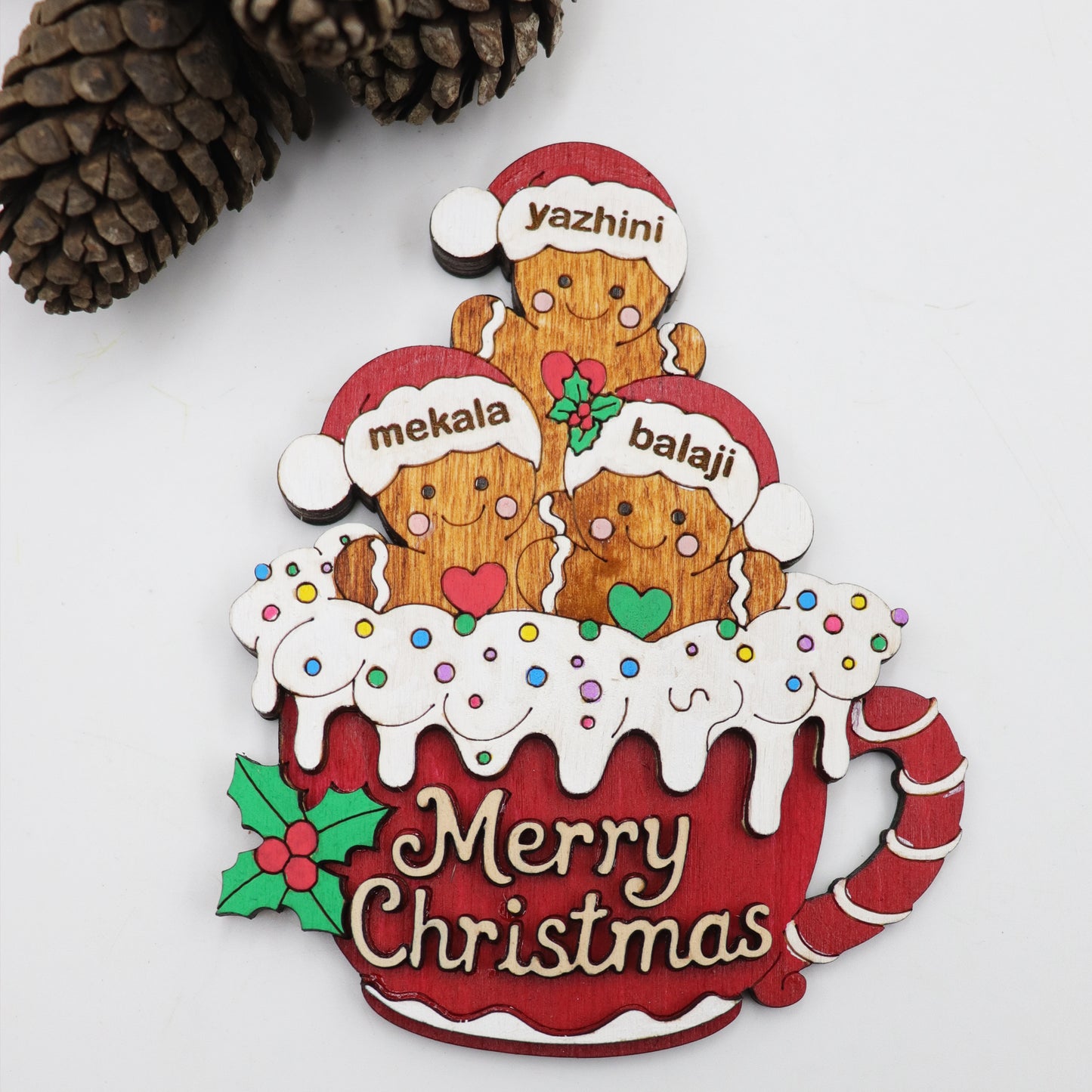 Custom Family Gingerbread Christmas Wooden Fridge Magnet | Personalized Holiday Decoration | Hand-Painted Ornament Gift
