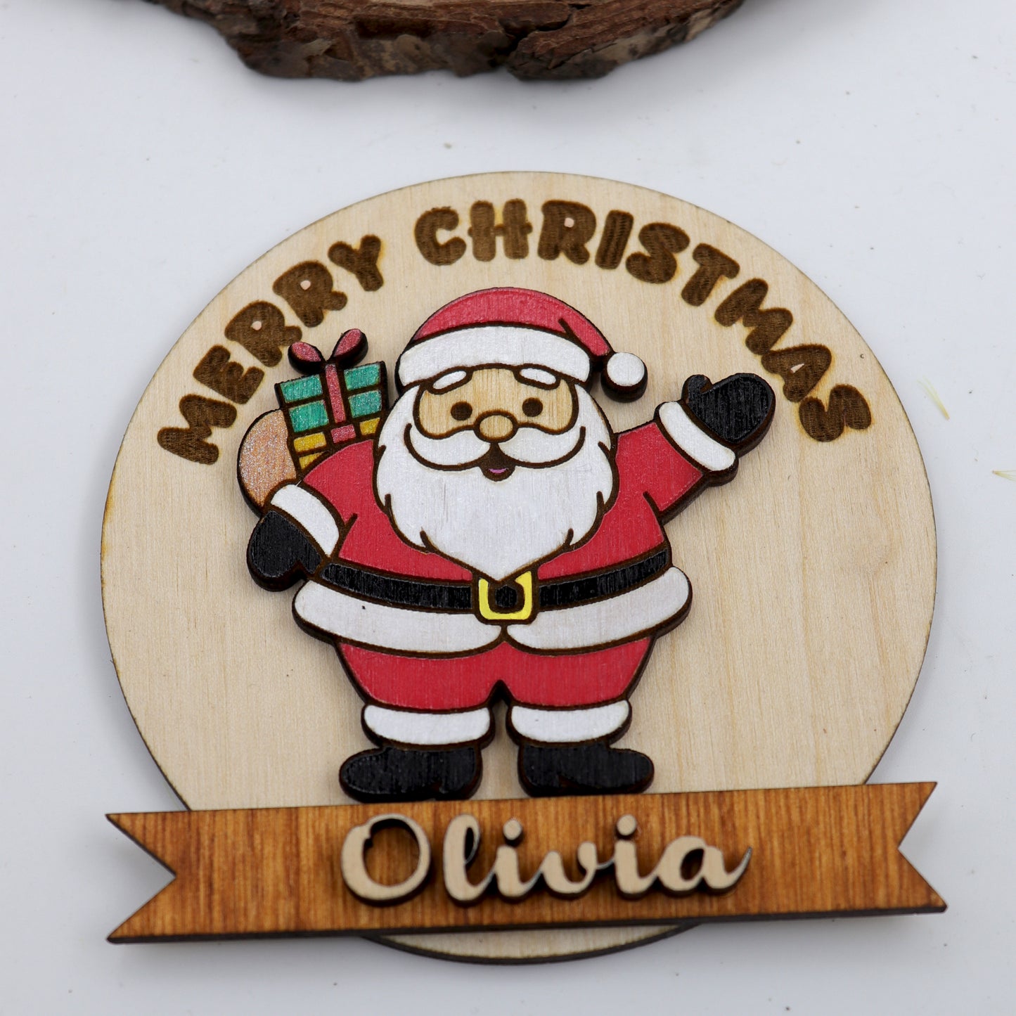 Personalized Wooden Santa Magnet – Custom Name Hand-Painted Christmas Fridge Decor