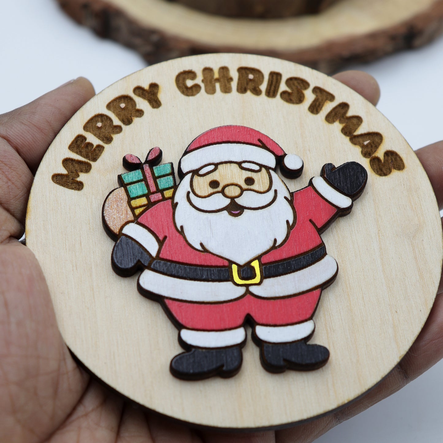 Personalized Wooden Santa Magnet – Custom Name Hand-Painted Christmas Fridge Decor