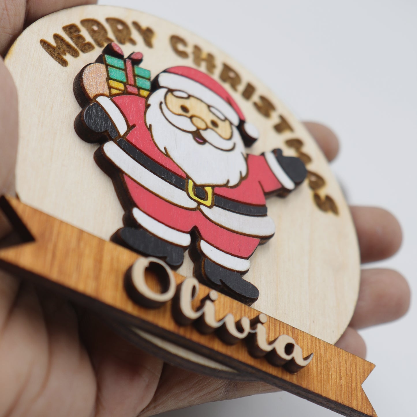 Personalized Wooden Santa Magnet – Custom Name Hand-Painted Christmas Fridge Decor
