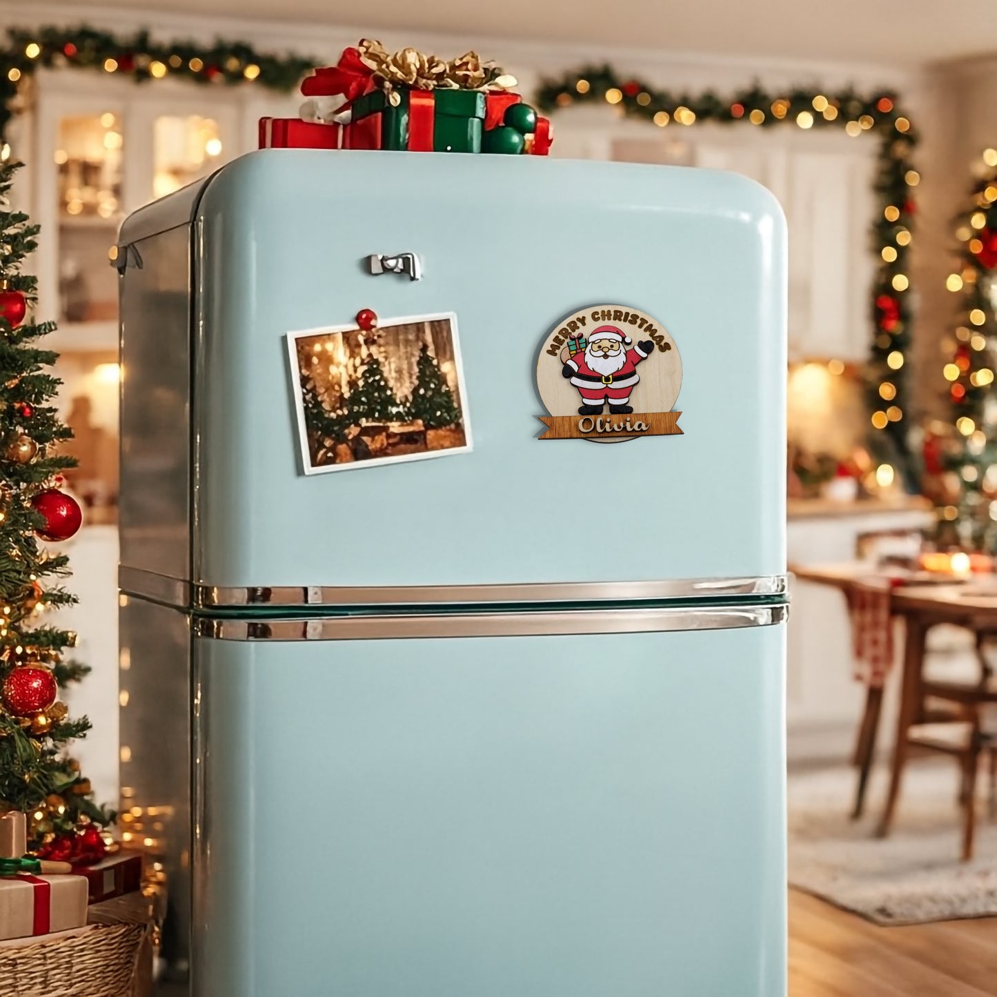 Personalized Wooden Santa Magnet – Custom Name Hand-Painted Christmas Fridge Decor