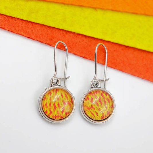 sunset orange and yellow shade glass dome earrings
