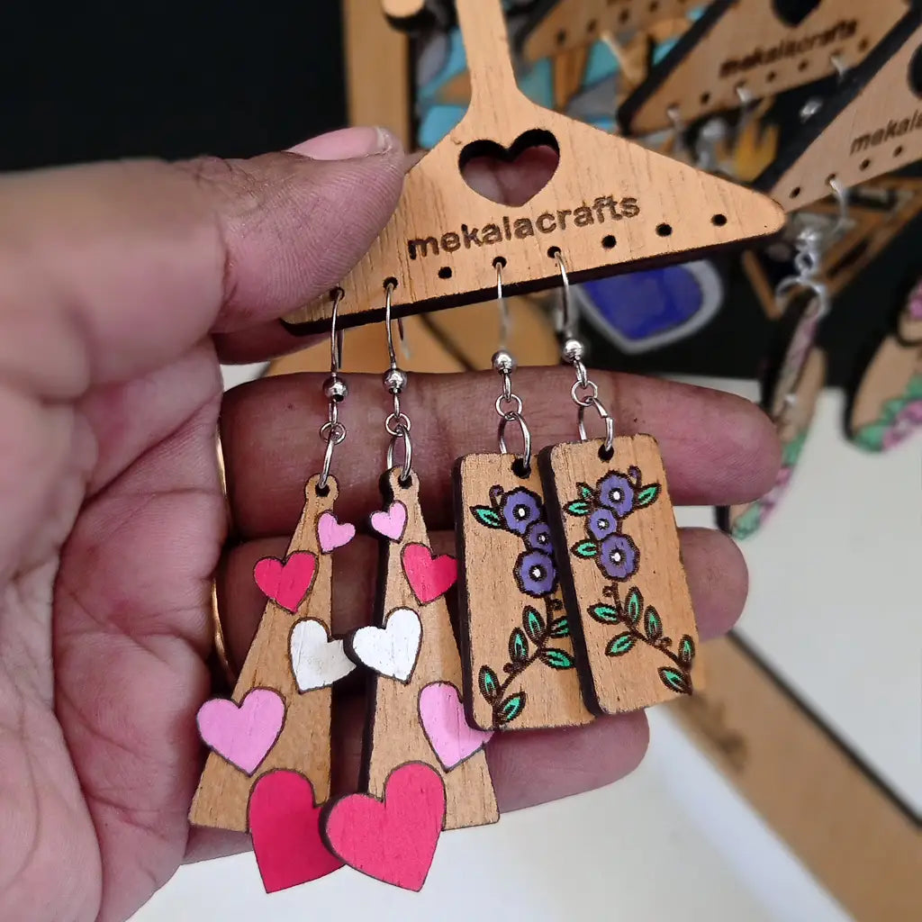 wood heart earrings