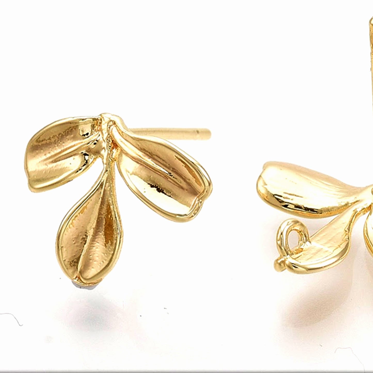 Leaf Brass Stud Earring Findings, Real 18K Gold Plated,