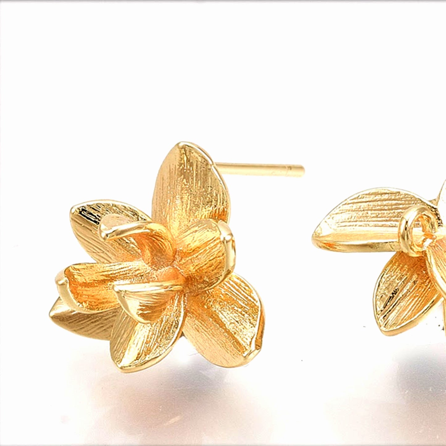 Flower Brass Stud Earring Findings, Real 18K Gold Plated