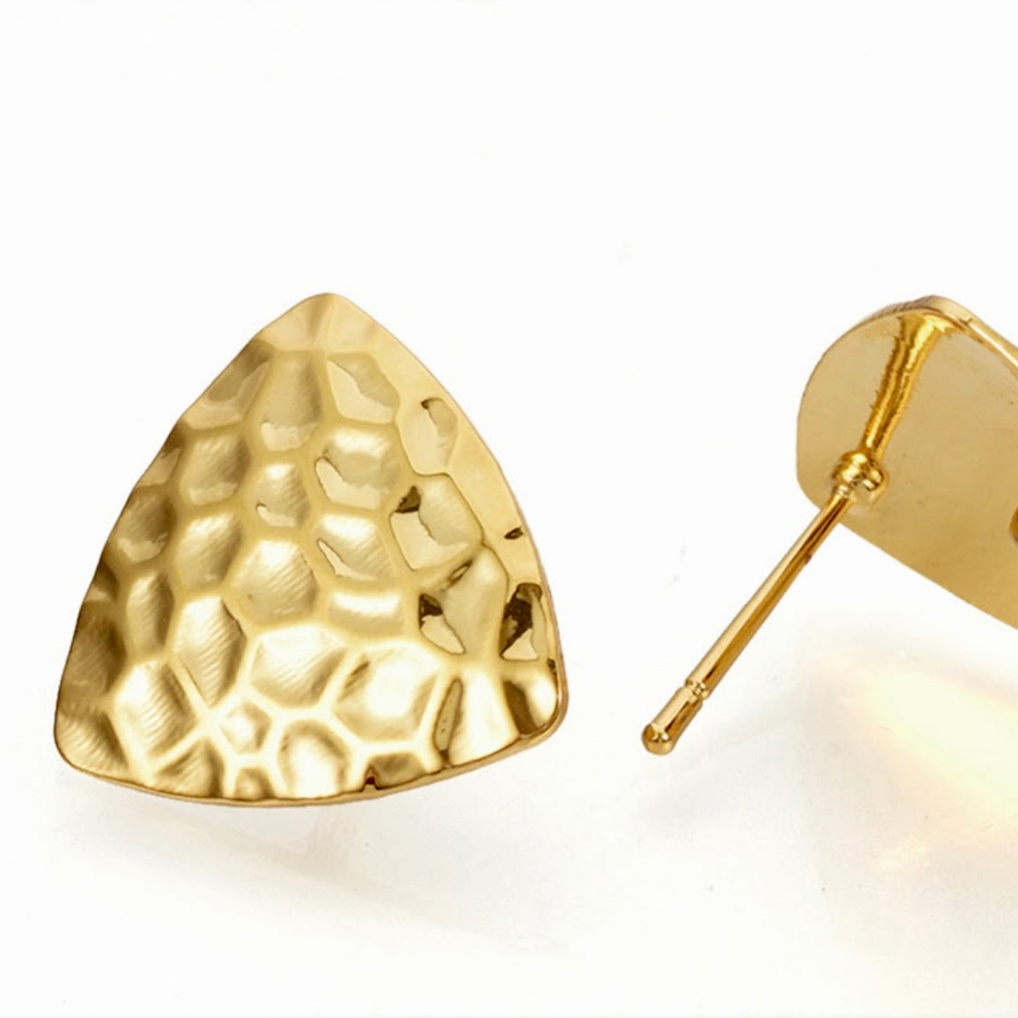Triangle Brass Stud Earring Findings, Real 18K Gold Plated,