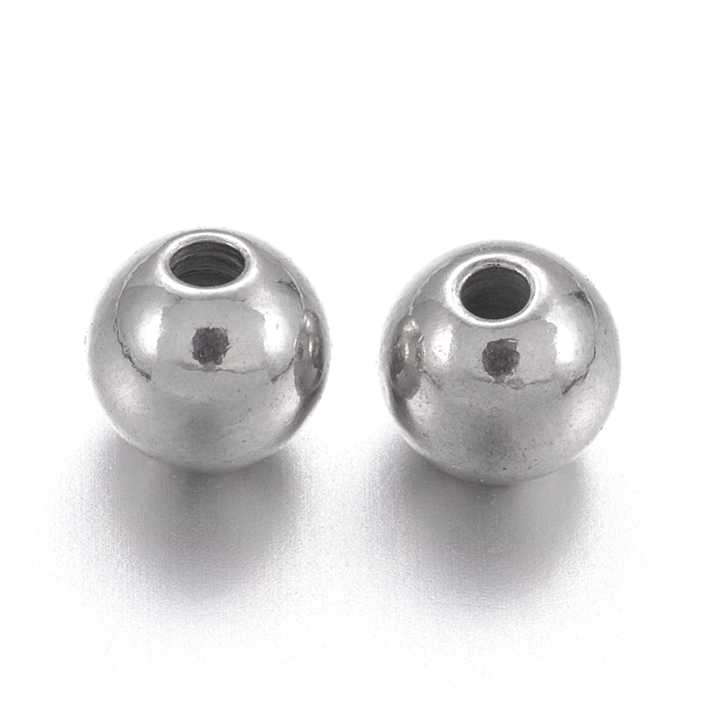 Non-Tarnish Stainless Steel Beads, Solid Round, Stainless Steel Color | Pack of 10