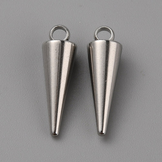 304 Stainless Steel Charms, Spike/Cone Charm, Stainless Steel Color | Pack of 1