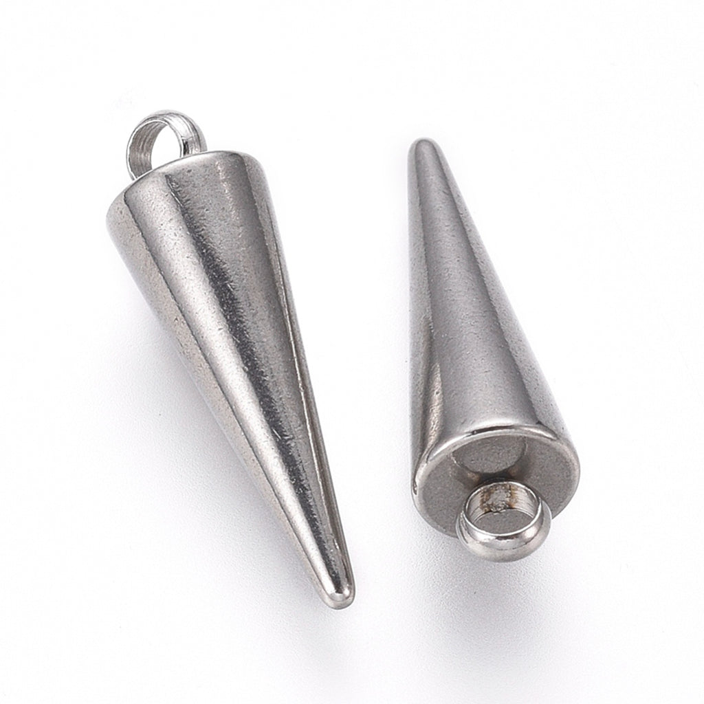 304 Stainless Steel Charms, Spike/Cone Charm, Stainless Steel Color | Pack of 1