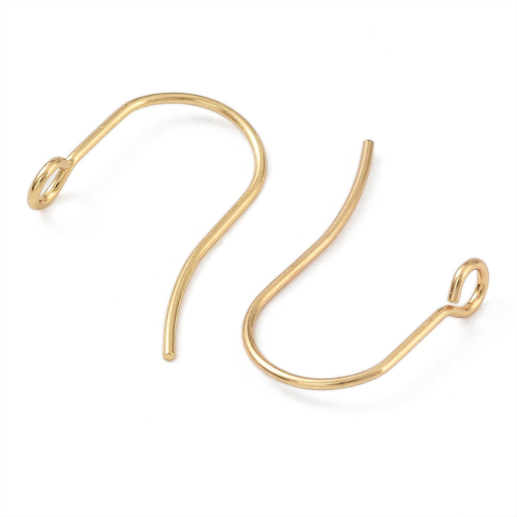316 Surgical Stainless Steel Earring Hooks, Ear Wire, with Loops, Real 18K Gold Plated, 18x15mm, Hole: 2mm, 21 Gauge, Pin: 0.7mm |Sold