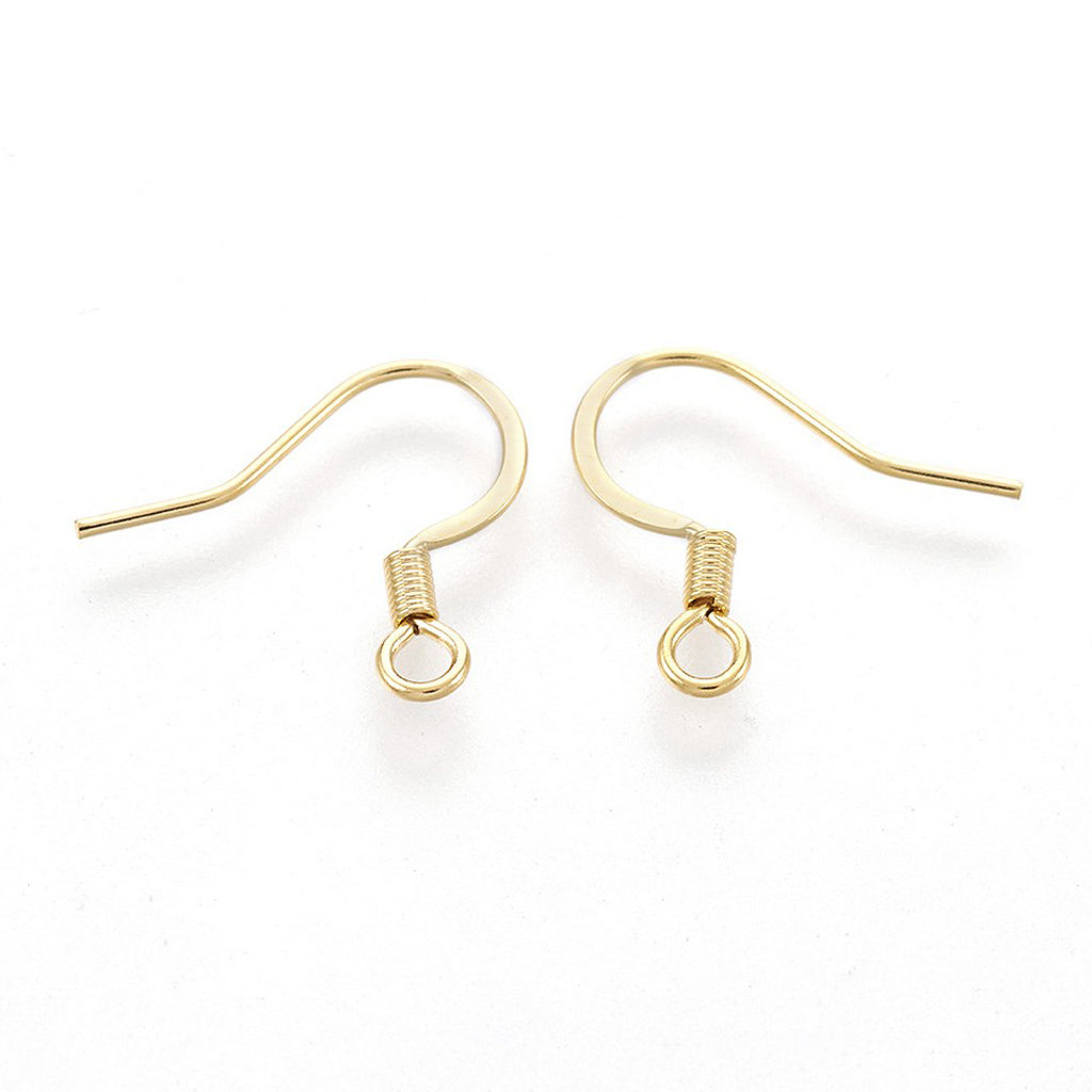 316 Surgical Stainless Steel French Earring Hooks, Flat Earring Hooks, Ear Wire, with Horizontal Loop, Real 18k Gold Plated |Sold in pairs
