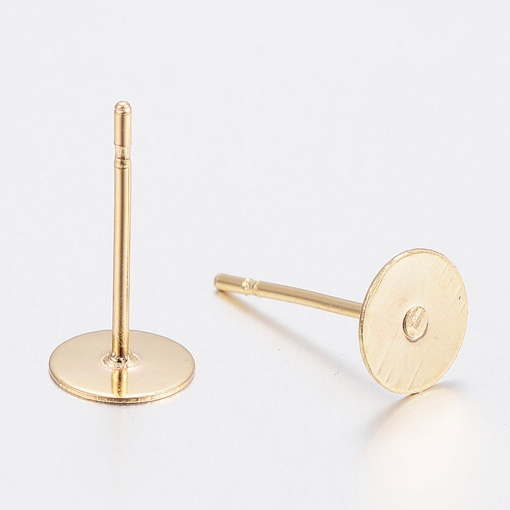 304 Stainless Steel Stud Earring Findings, Flat Round, Real 24K Gold Plated, 12mm, Pin: 0.8mm | Sold in pairs