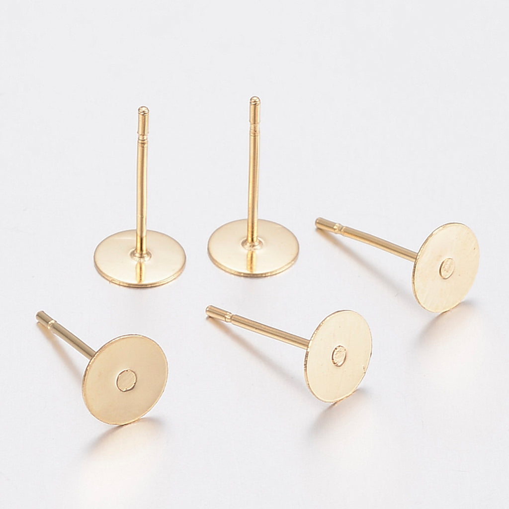 304 Stainless Steel Stud Earring Findings, Flat Round, Real 24K Gold Plated, 12mm, Pin: 0.8mm | Sold in pairs