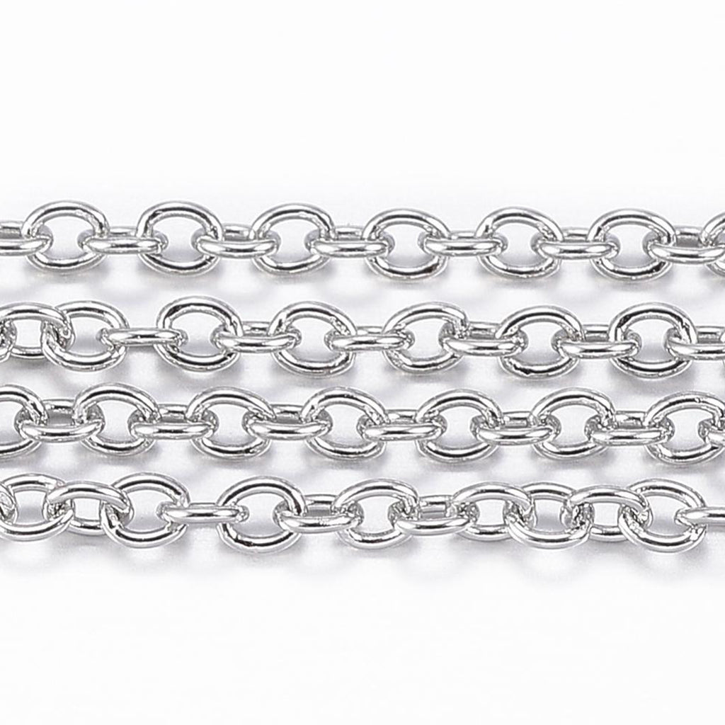 Tarnish Resistant 304 Stainless Steel Cable Chains, Soldered, Oval, Stainless Steel Color, 2x1.5x0.4mm | Pack of 1 meter