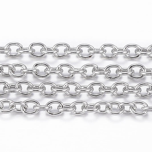 Tarnish Resistant 304 Stainless Steel Cable Chains, Soldered, Oval, Stainless Steel Color, 2x1.5x0.4mm | Pack of 1 meter