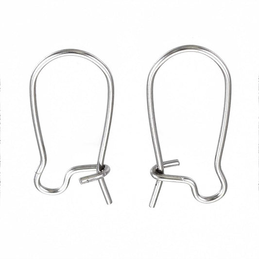 Tarnish Resistant 316 Surgical Stainless Steel Hoop Earrings Findings Kidney Ear Wires, Stainless Steel Color, 21 Gauge, 20x11mm, Pin: 0.7mm | Sold in Pairs
