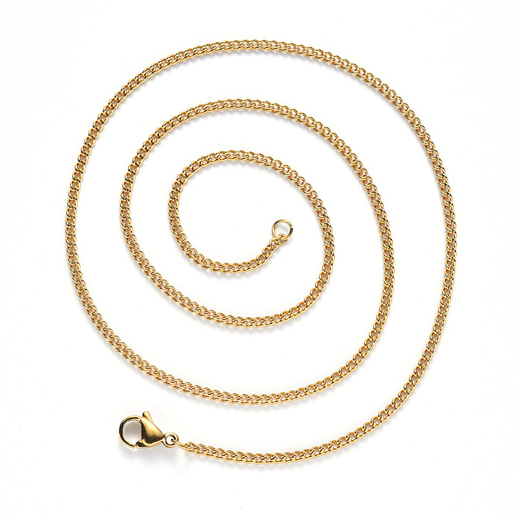 PVD Vacuum Plating 304 Stainless Steel Curb Chain Necklace, with Lobster Claw Clasp, Real 18K Gold Plated, Link: 2x1.5x0.4mm, 19.68 inch(50cm) | Pack of 1