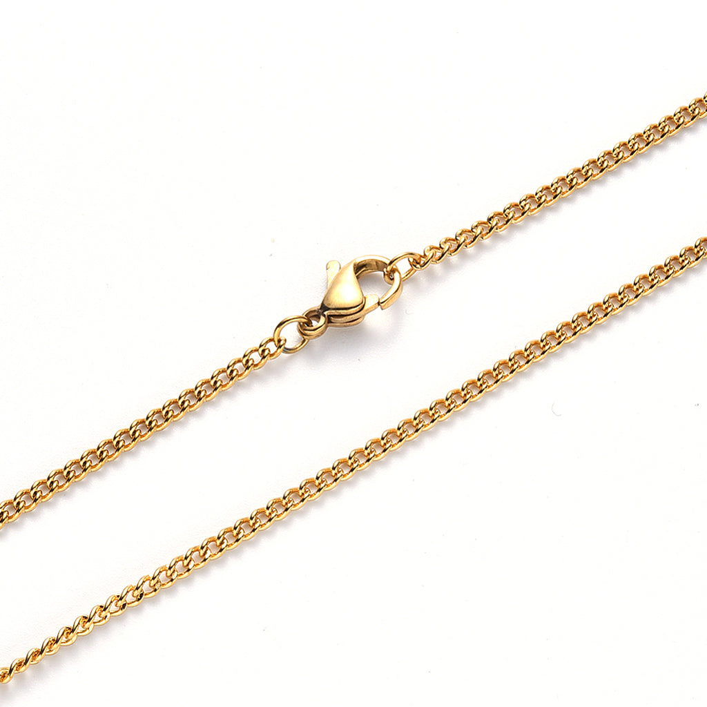 PVD Vacuum Plating 304 Stainless Steel Curb Chain Necklace, with Lobster Claw Clasp, Real 18K Gold Plated, Link: 2x1.5x0.4mm, 19.68 inch(50cm) | Pack of 1