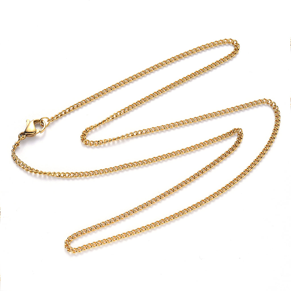 PVD Vacuum Plating 304 Stainless Steel Curb Chain Necklace, with Lobster Claw Clasp, Real 18K Gold Plated, Link: 2x1.5x0.4mm, 19.68 inch(50cm) | Pack of 1