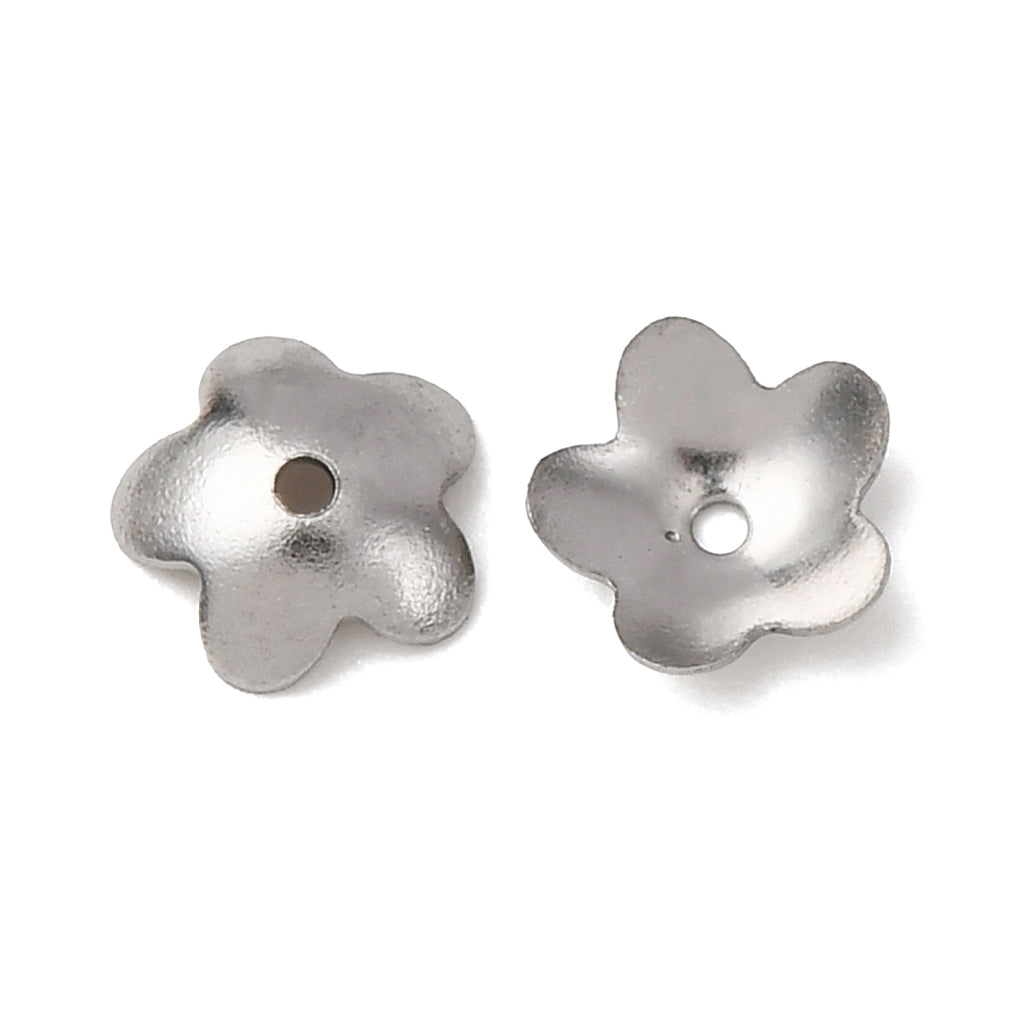 Tarnish Resistant 5-Petal 201 Stainless Steel Flower Bead Caps, Stainless Steel Color, 6x2mm, Hole: 0.7mm | Pack of 1