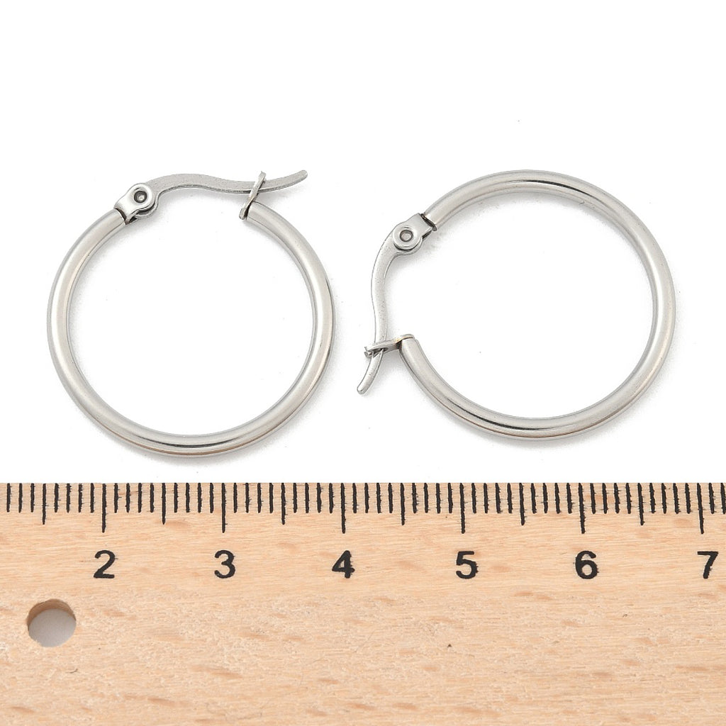 Tarnish Resistant 304 Stainless Steel Hoop Earrings, Hypoallergenic Earrings, Ring Shape, Stainless Steel Color, 12 Gauge | Sold in pairs