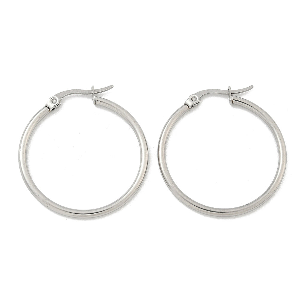 Tarnish Resistant 304 Stainless Steel Hoop Earrings, Hypoallergenic Earrings, Ring Shape, Stainless Steel Color, 12 Gauge | Sold in pairs