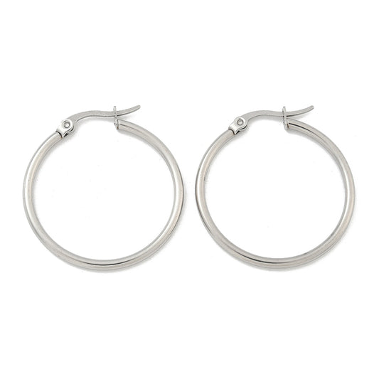 Tarnish Resistant 304 Stainless Steel Hoop Earrings, Hypoallergenic Earrings, Ring Shape, Stainless Steel Color, 12 Gauge | Sold in pairs