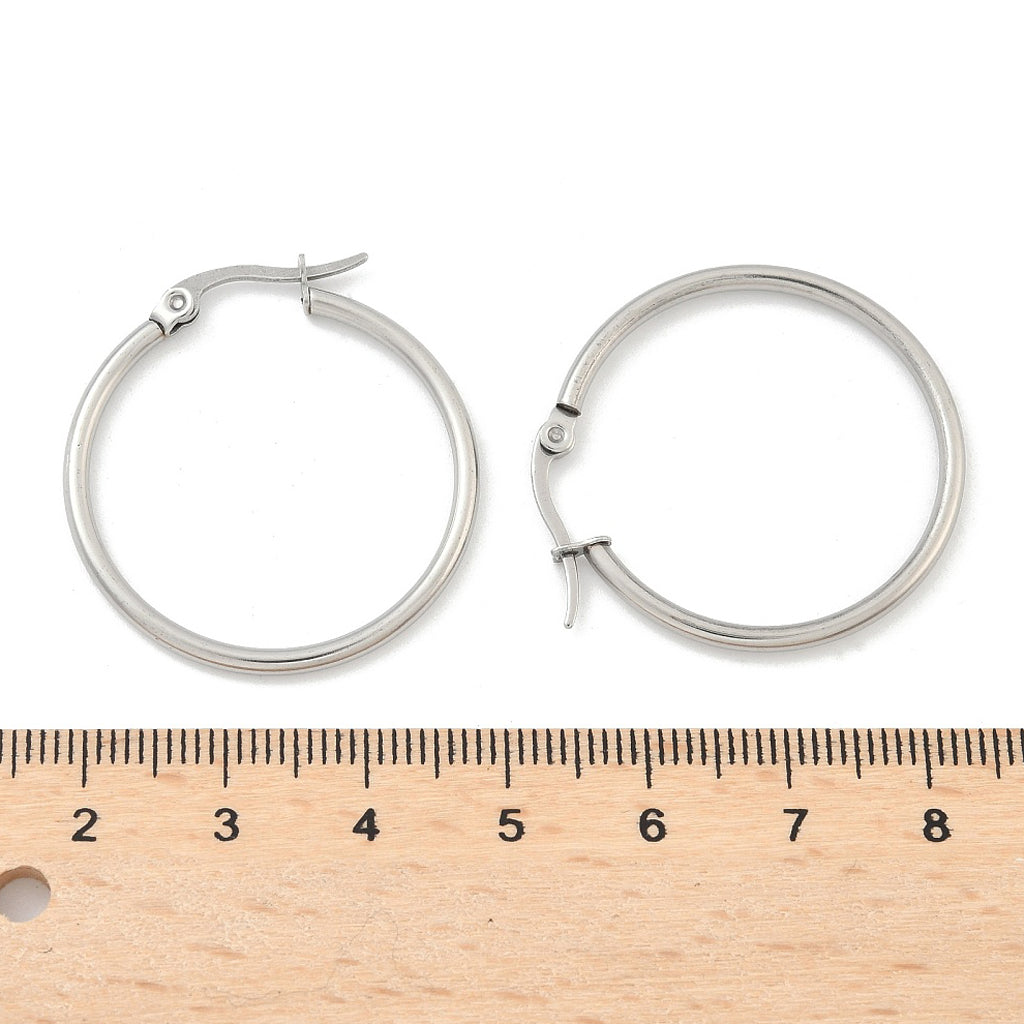 Tarnish Resistant 304 Stainless Steel Hoop Earrings, Hypoallergenic Earrings, Ring Shape, Stainless Steel Color, 12 Gauge | Sold in pairs