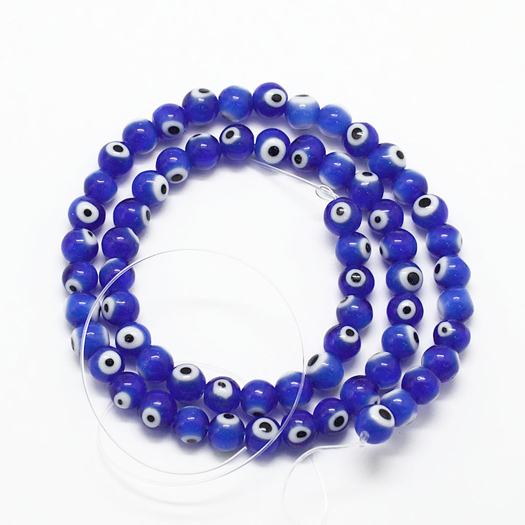Handmade Evil Eye Lampwork Round Bead, Blue, 6mm, Hole: 1mm | Pack of 10