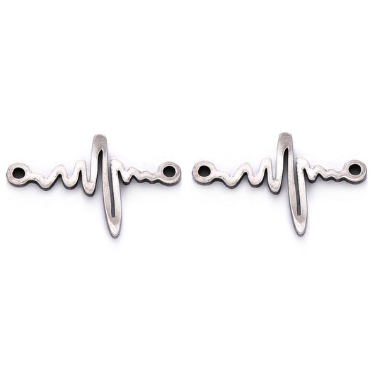 Non-Tarnish 201 Stainless Steel Links, Laser Cut, Heart Beat Shape, Stainless Steel Color | Pack of 1