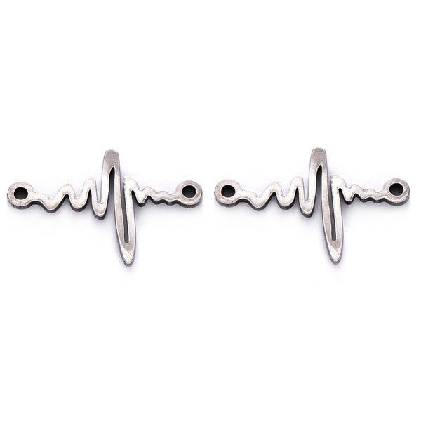 Non-Tarnish 201 Stainless Steel Links, Laser Cut, Heart Beat Shape, Stainless Steel Color | Pack of 1
