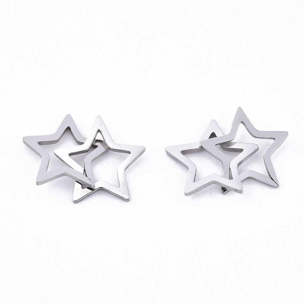 Non-Tarnish 201 Stainless Steel Linking Rings, Quick Link Connectors, Laser Cut, Star, Stainless Steel Color | Pack of 1