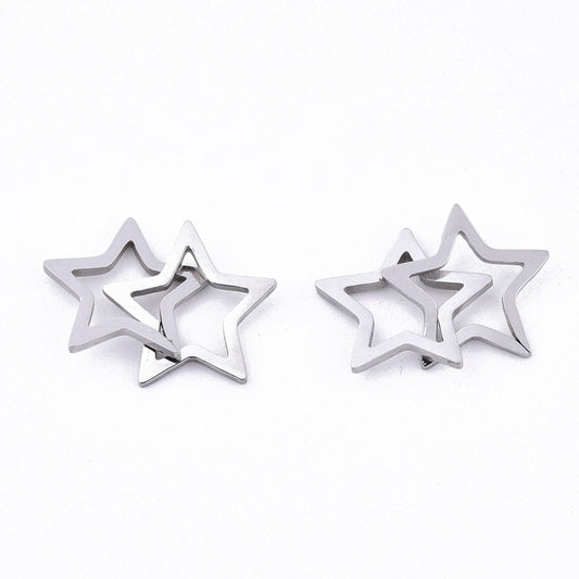 Non-Tarnish 201 Stainless Steel Linking Rings, Quick Link Connectors, Laser Cut, Star, Stainless Steel Color | Pack of 1