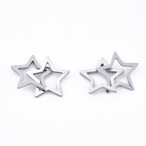 Non-Tarnish 201 Stainless Steel Linking Rings, Quick Link Connectors, Laser Cut, Star, Stainless Steel Color | Pack of 1