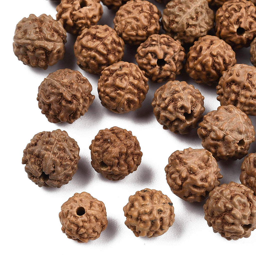 Undyed Natural Rudraksha Beads, Round, Sienna, 6~9x6~9mm, Hole: 0.8~1.2mm | Pack of 1