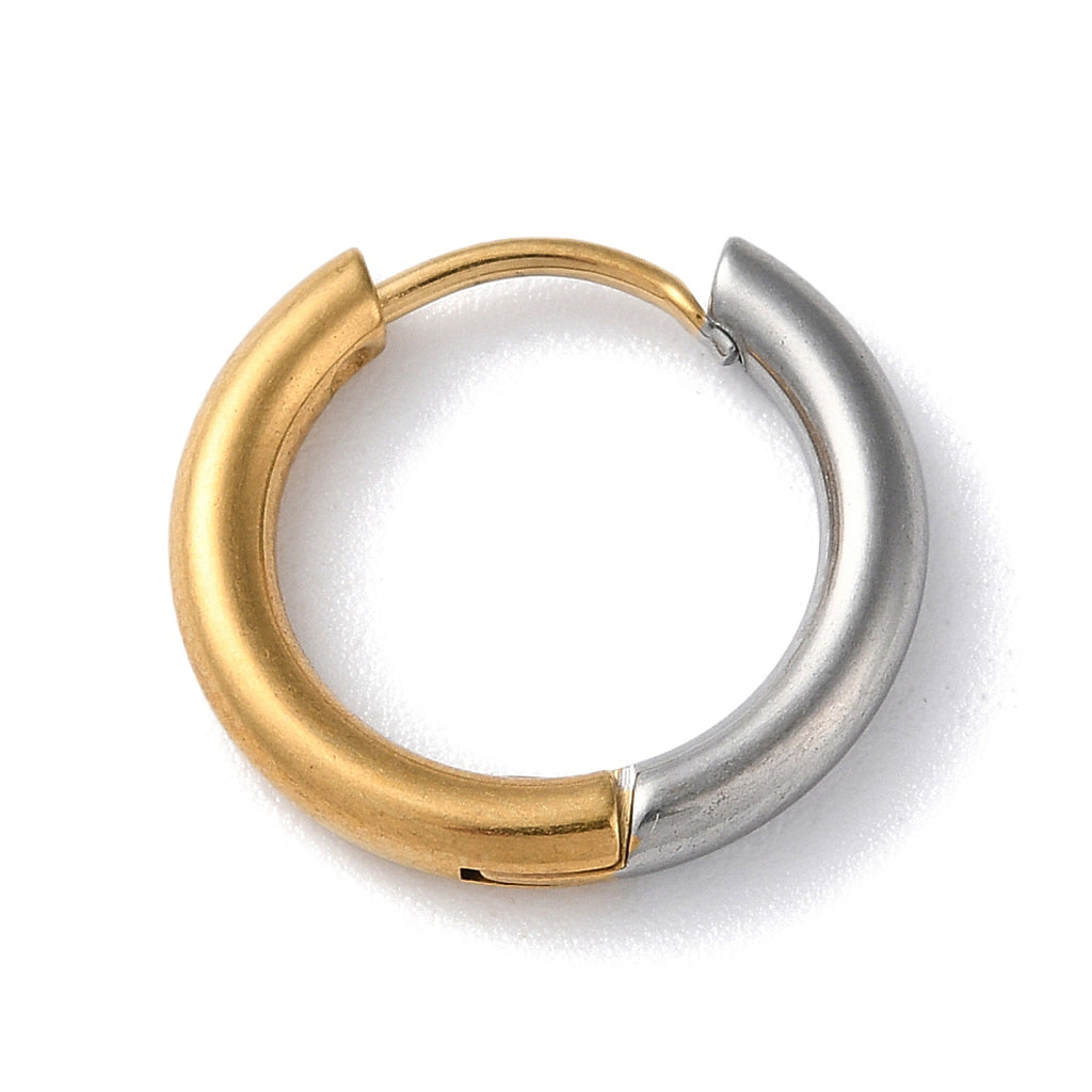 Two Tone 304 Stainless Steel Huggie Hoop Earrings, Golden & Stainless Steel Color