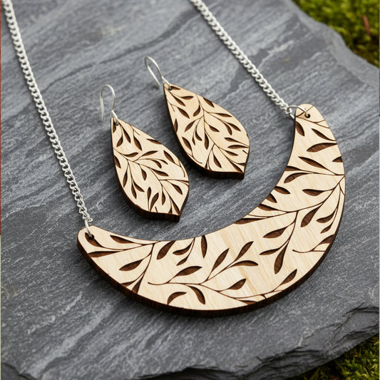 Boho Chic Wooden Leaf Jewellery Set | Hypoallergenic Stainless Steel accessories